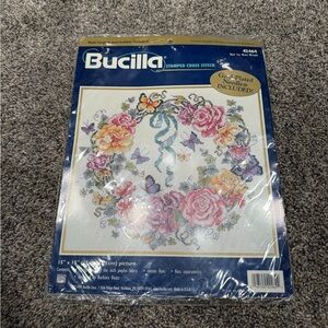 Bucilla Stamped Cross Stitch Kit "Rose Ivy Heart Wreath" #42464 Butterflies